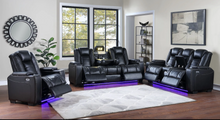 Load image into Gallery viewer, Black Leather Power Reclining Sofa, Loveseat & Chair