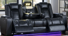 Load image into Gallery viewer, Black Leather Power Reclining Sofa, Loveseat & Chair