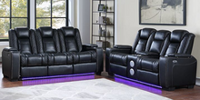 Load image into Gallery viewer, Black Leather Power Reclining Sofa, Loveseat & Chair
