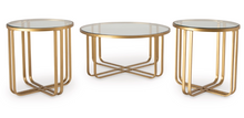 Load image into Gallery viewer, GLASS TOP GOLDEN LEGS MITON STYLE 3 PC COFFEE TABLE SET