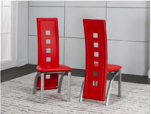 Glass table best sale with red chairs