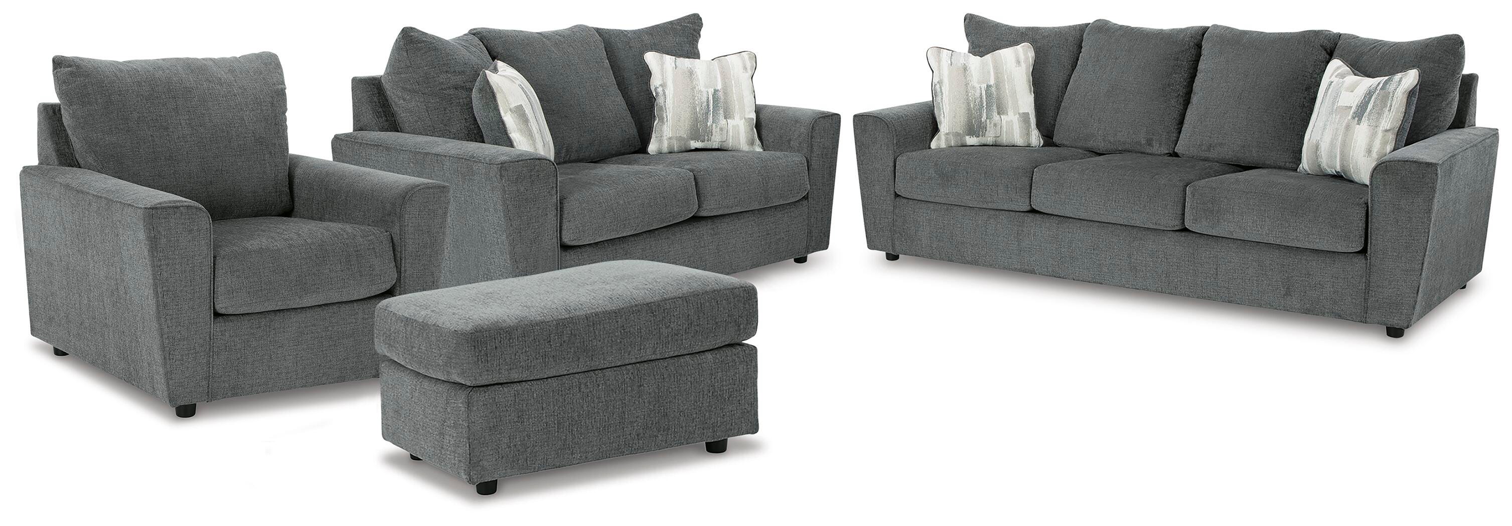Stairatt Sofa, Loveseat, Chair and Ottoman - Gravel