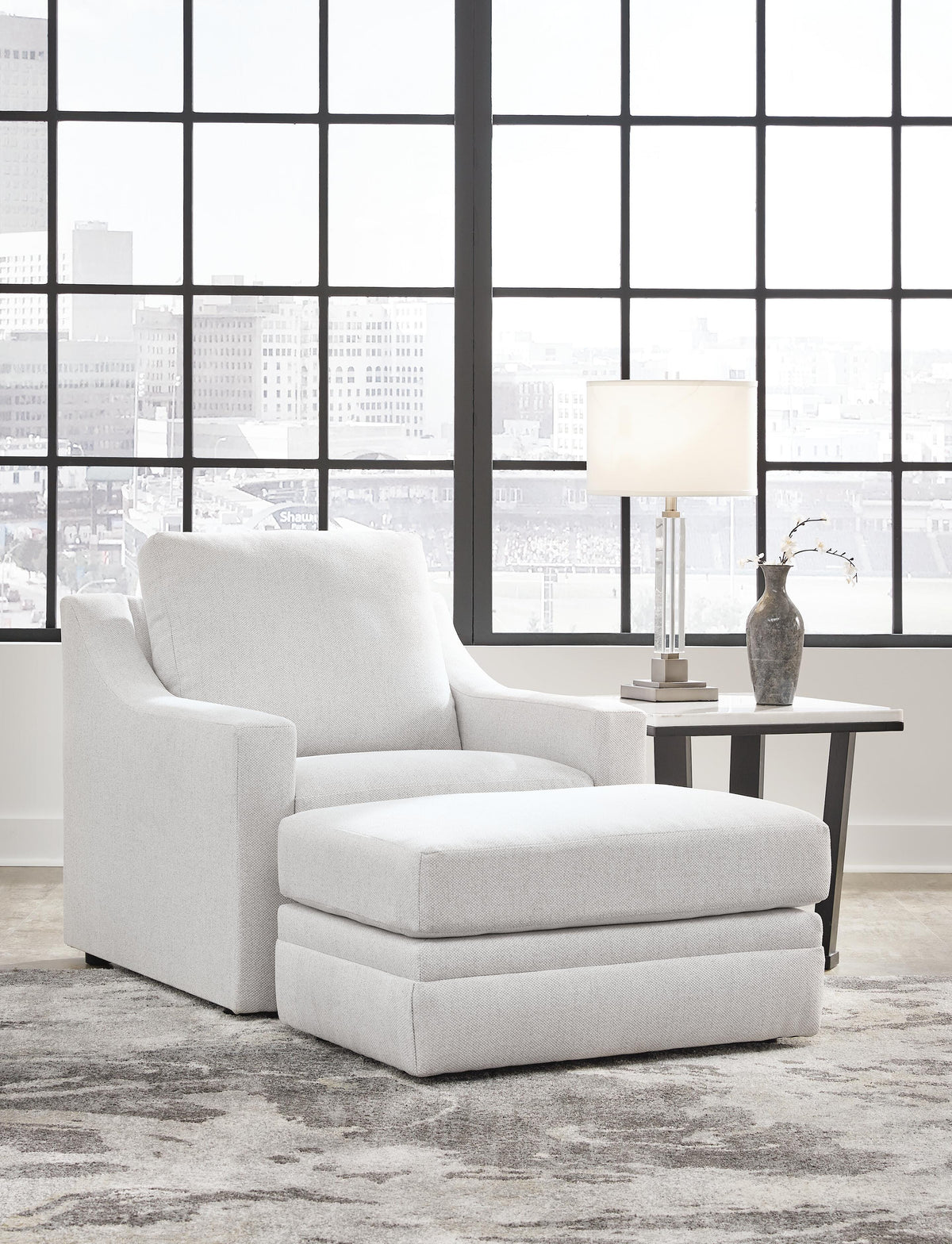 Maitelynn Chair and Ottoman - Chalk