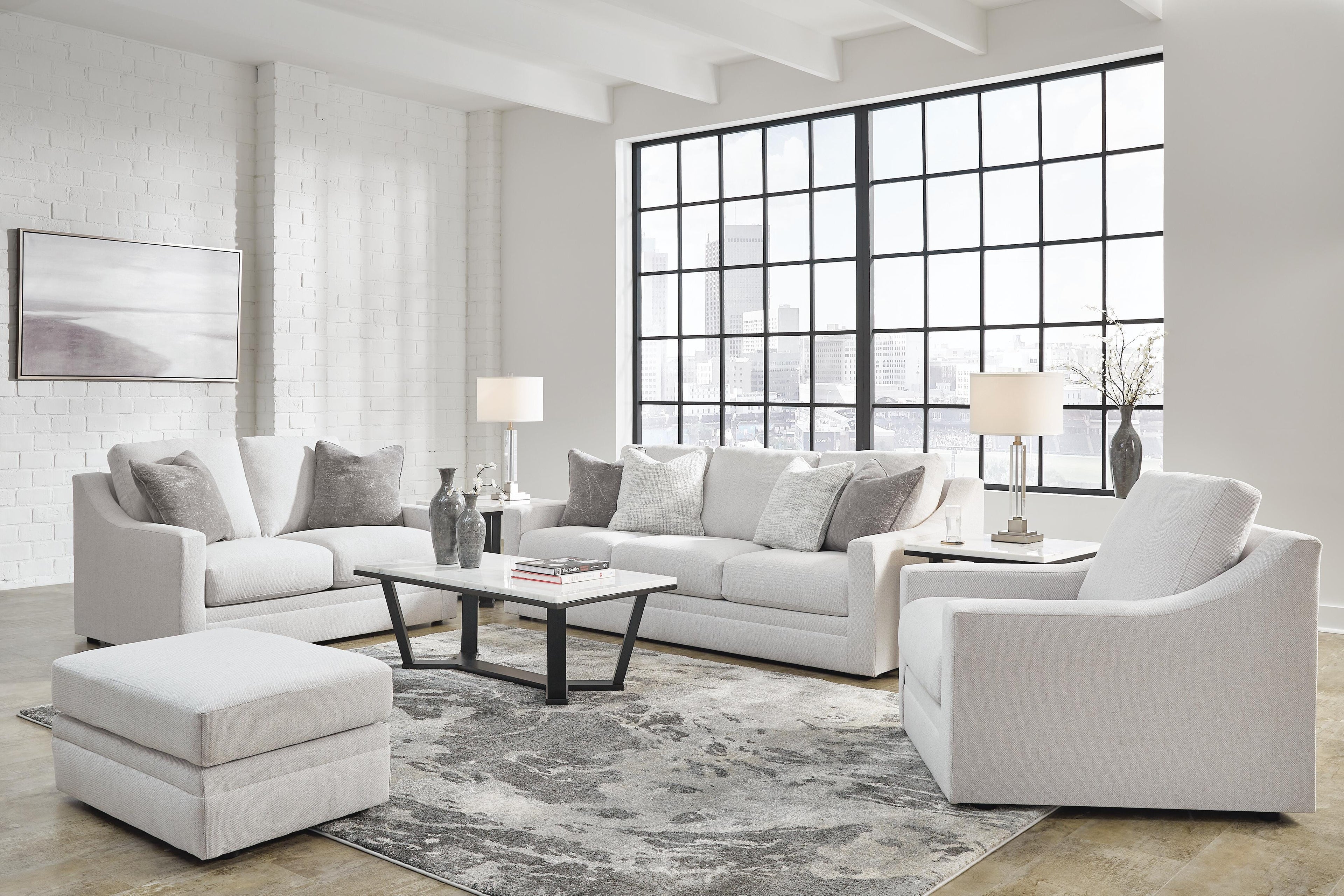 Maitelynn Sofa, Loveseat, Chair and Ottoman - Chalk