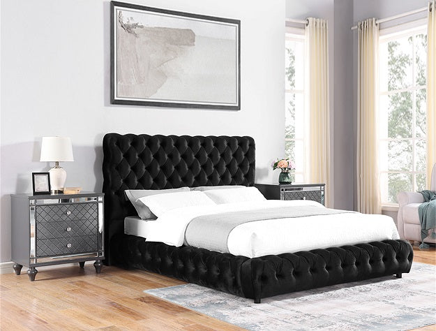 Flory Black King Upholstered Platform Bed (FLOOR SAMPLE SALE)