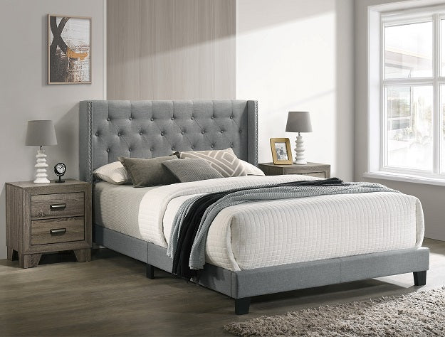 QUEEN BED GREY MAKAYLA ( FLOOR SAMPLE SALE LAST ONE)