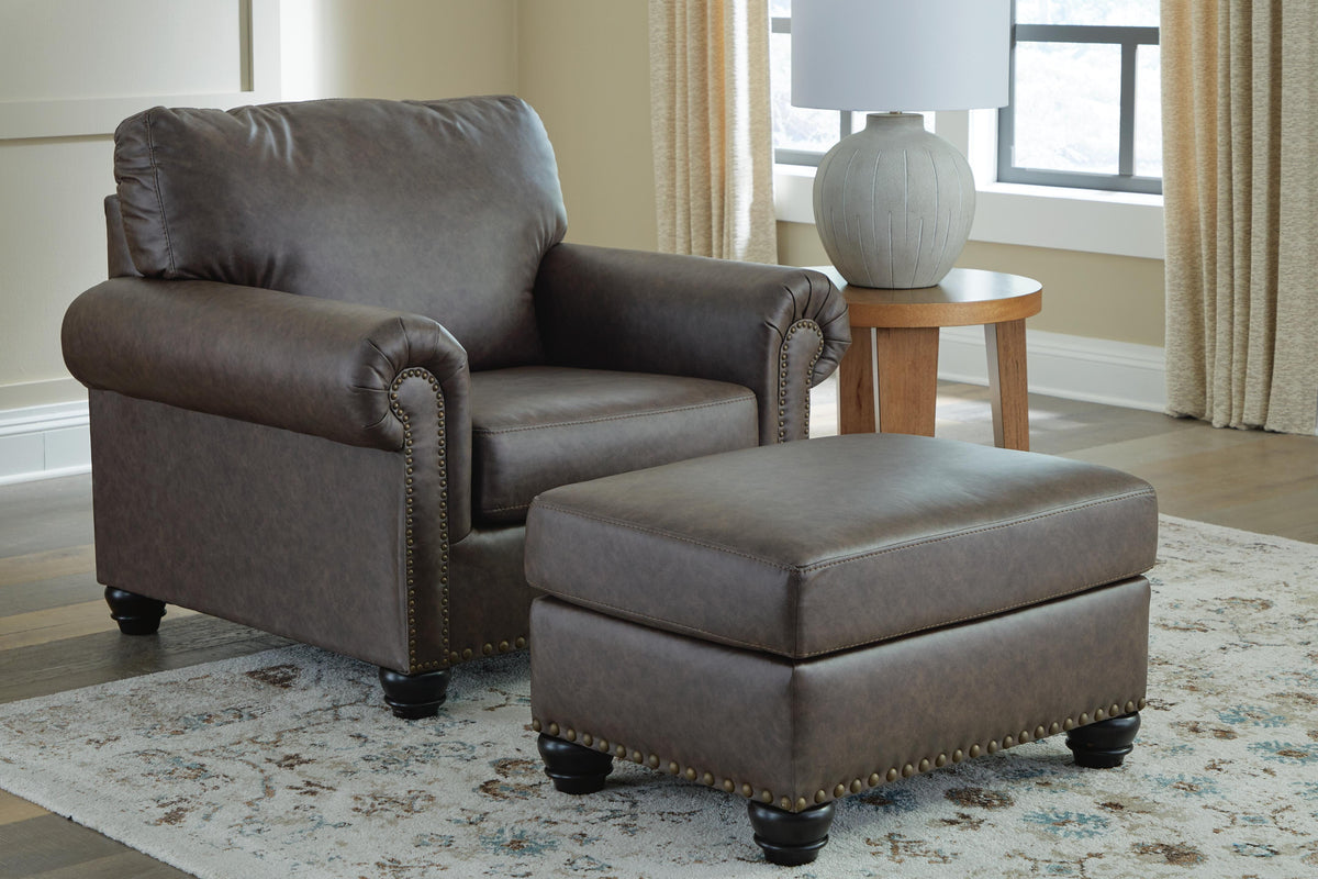 Roxmere Chair and Ottoman - Umber