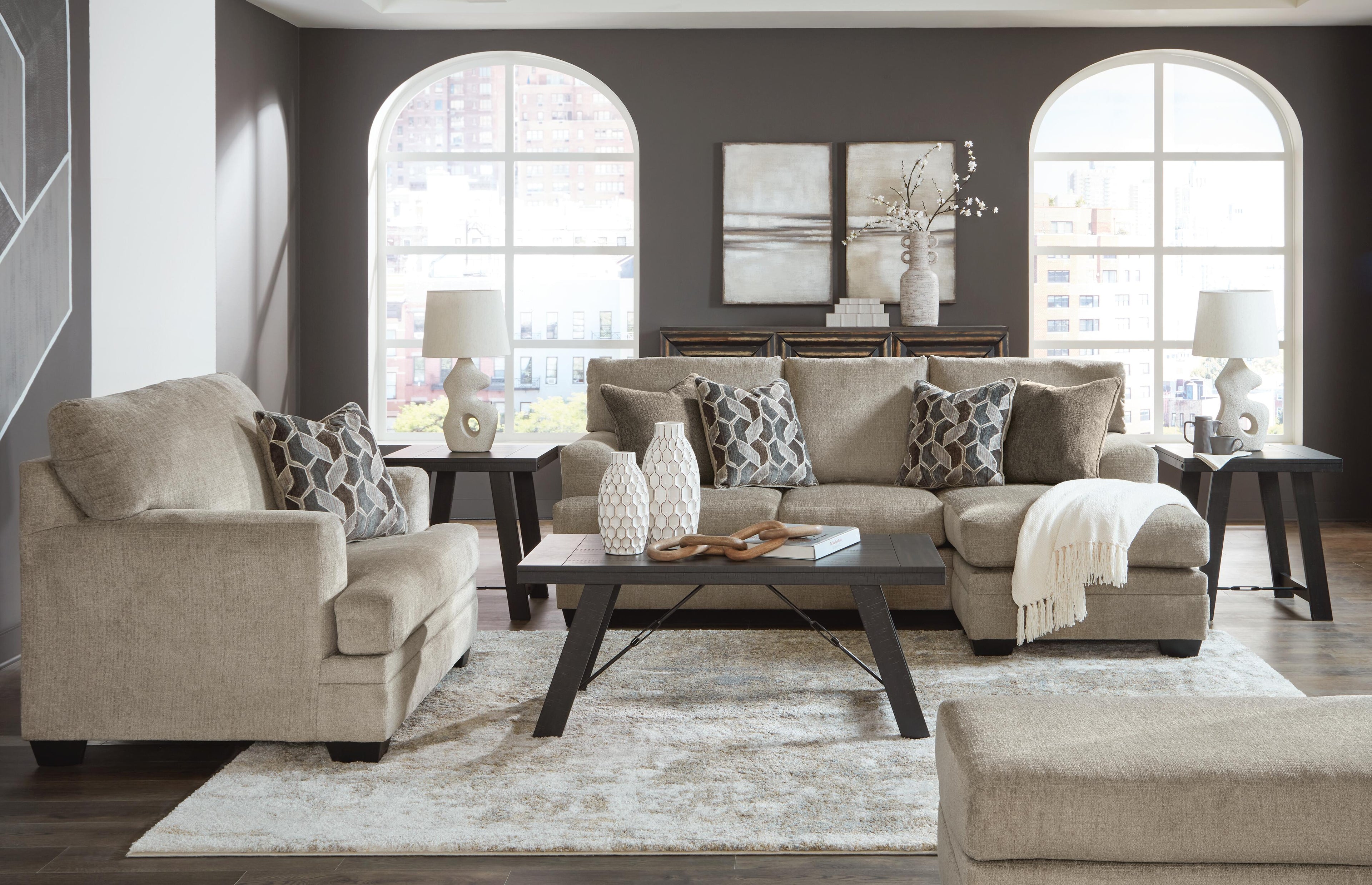 Stonemeade Sofa Chaise, Chair, and Ottoman - Taupe