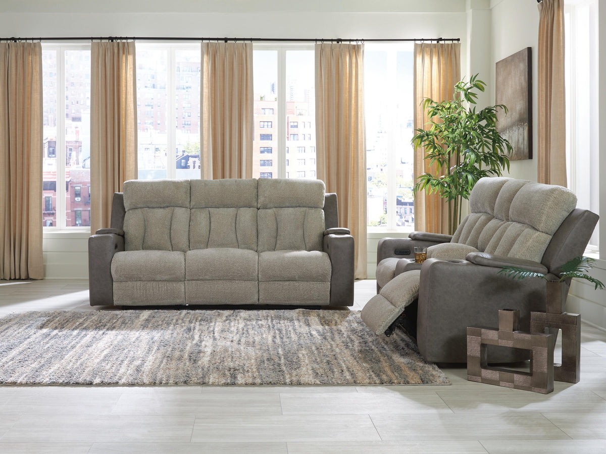 Stately Check Sofa and Loveseat - Sisal