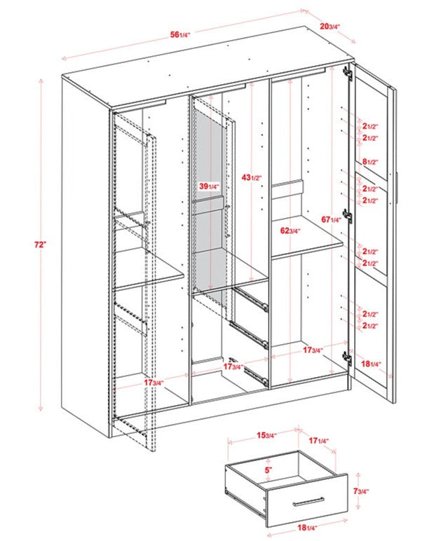 Wardrobe Armoire with Mirrored Door, (100% Solid Wood )