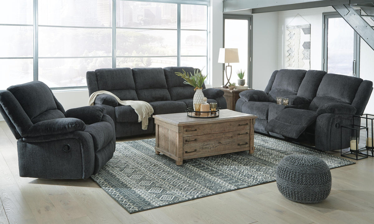 Draycoll Sofa, Loveseat and Recliner - Slate