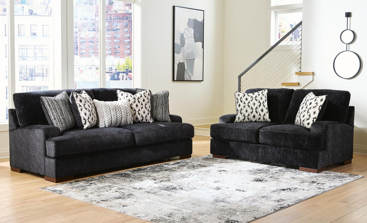 Whitmore Manor Sofa and Loveseat - Black Pearl
