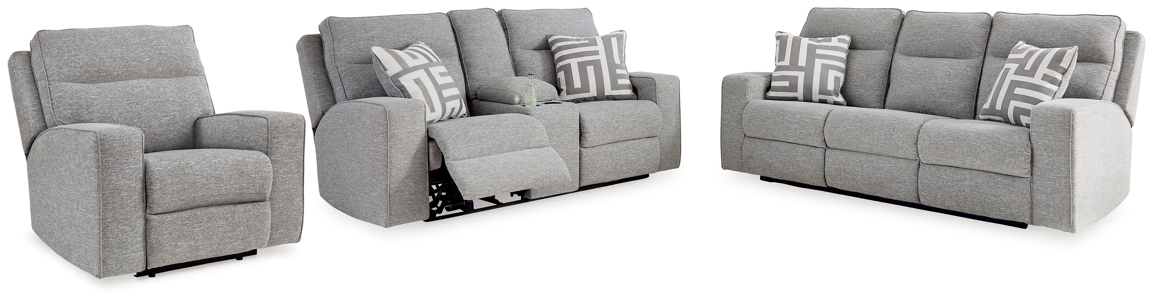 Biscoe Sofa, Loveseat and Recliner - Pewter