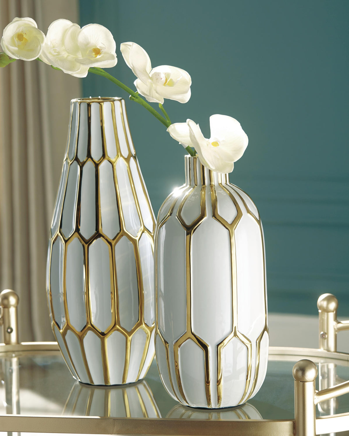 Mohsen Vase Set (2/CN) - Gold Finish/White