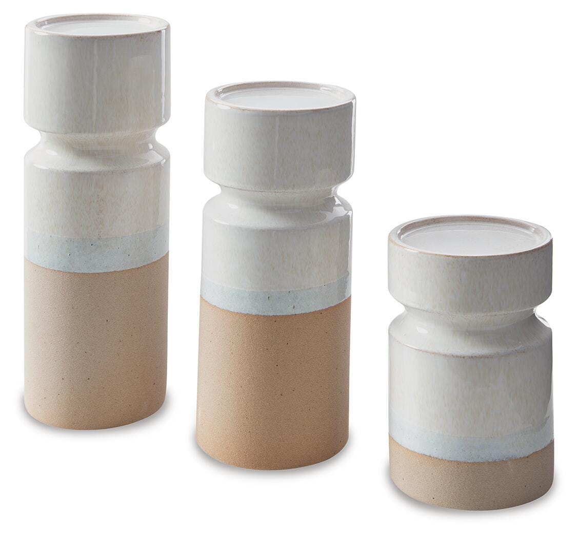 Hurston Candle Holder Set (3/CN) - Ivory/Brown