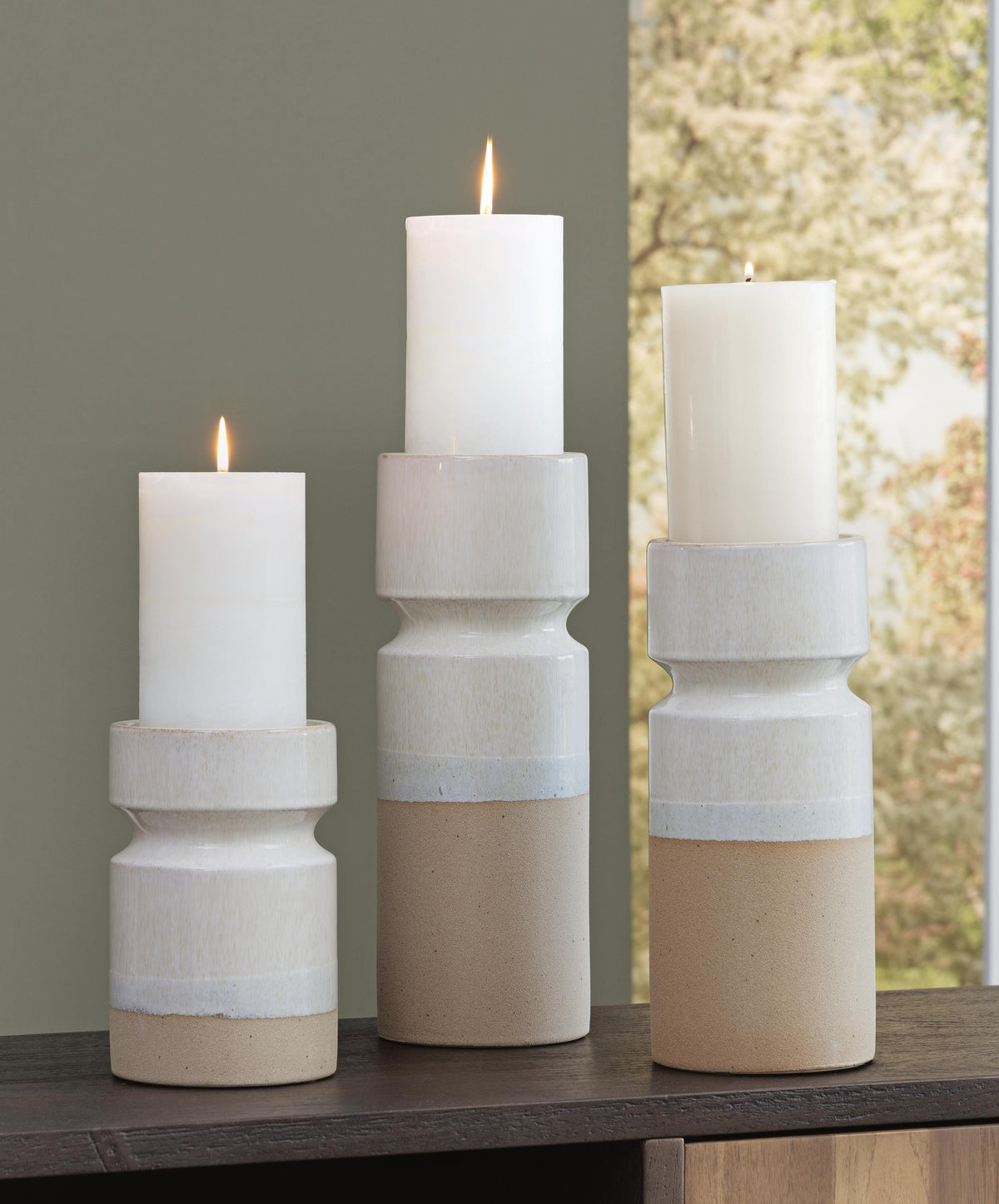 Hurston Candle Holder Set (3/CN) - Ivory/Brown