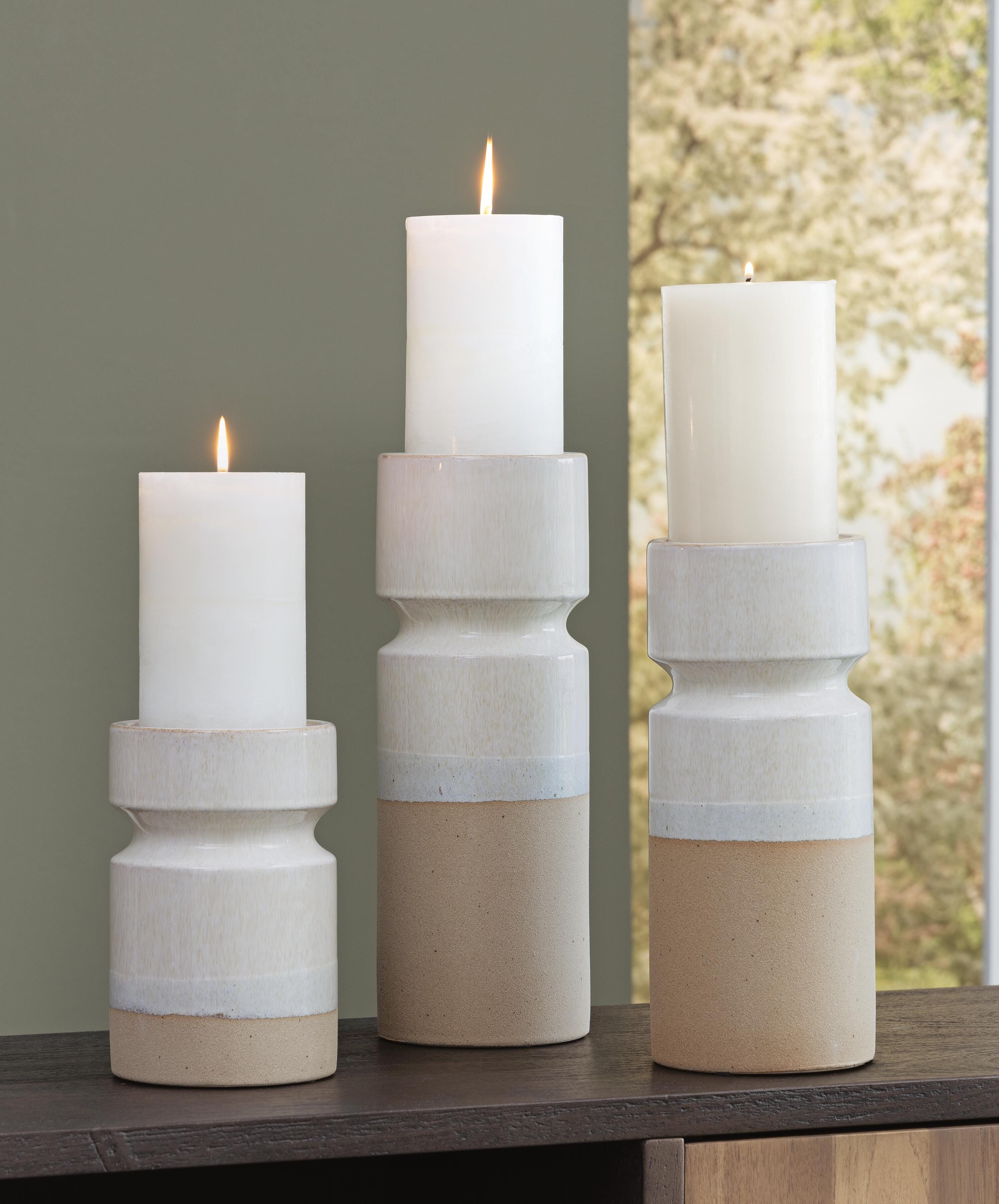Hurston Candle Holder Set (3/CN) - Ivory/Brown