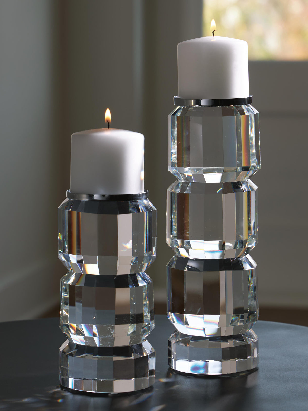 Brentley Candle Holder Set (2/CN) - Clear/Silver Finish