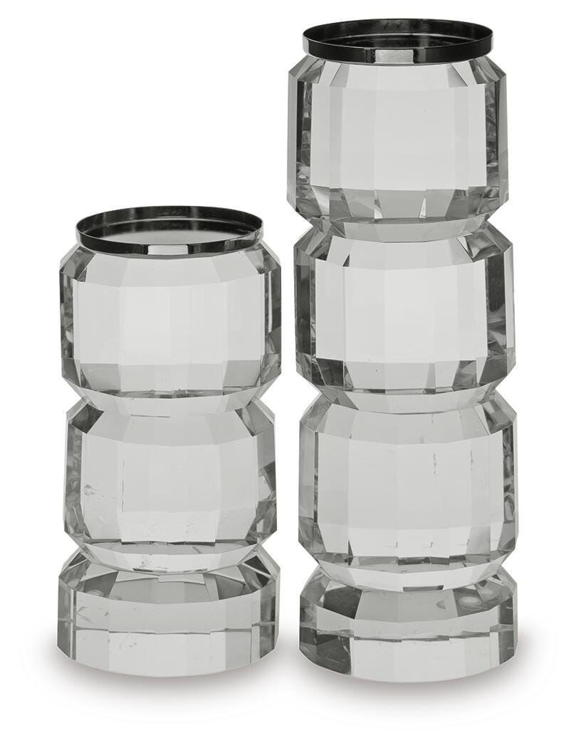 Brentley Candle Holder Set (2/CN) - Clear/Silver Finish
