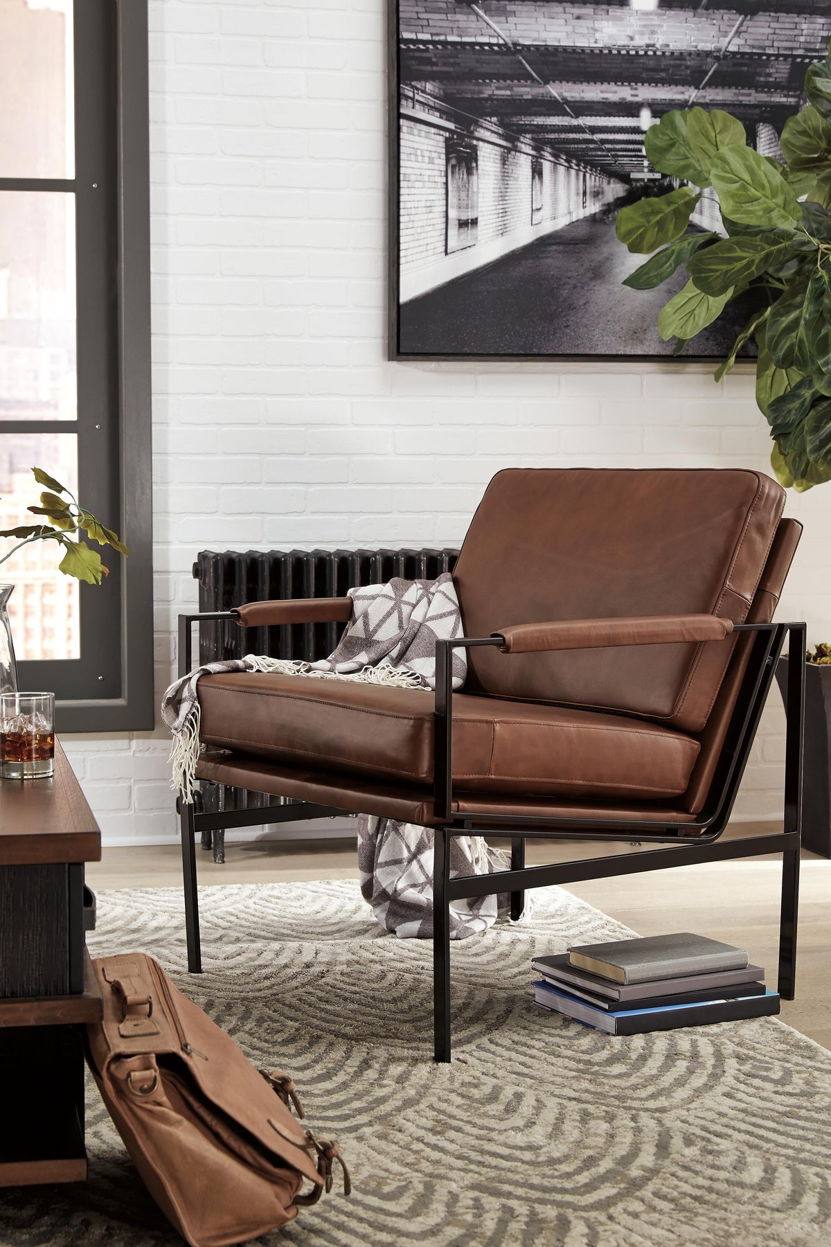 Puckman Accent Chair - Brown/Silver Finish