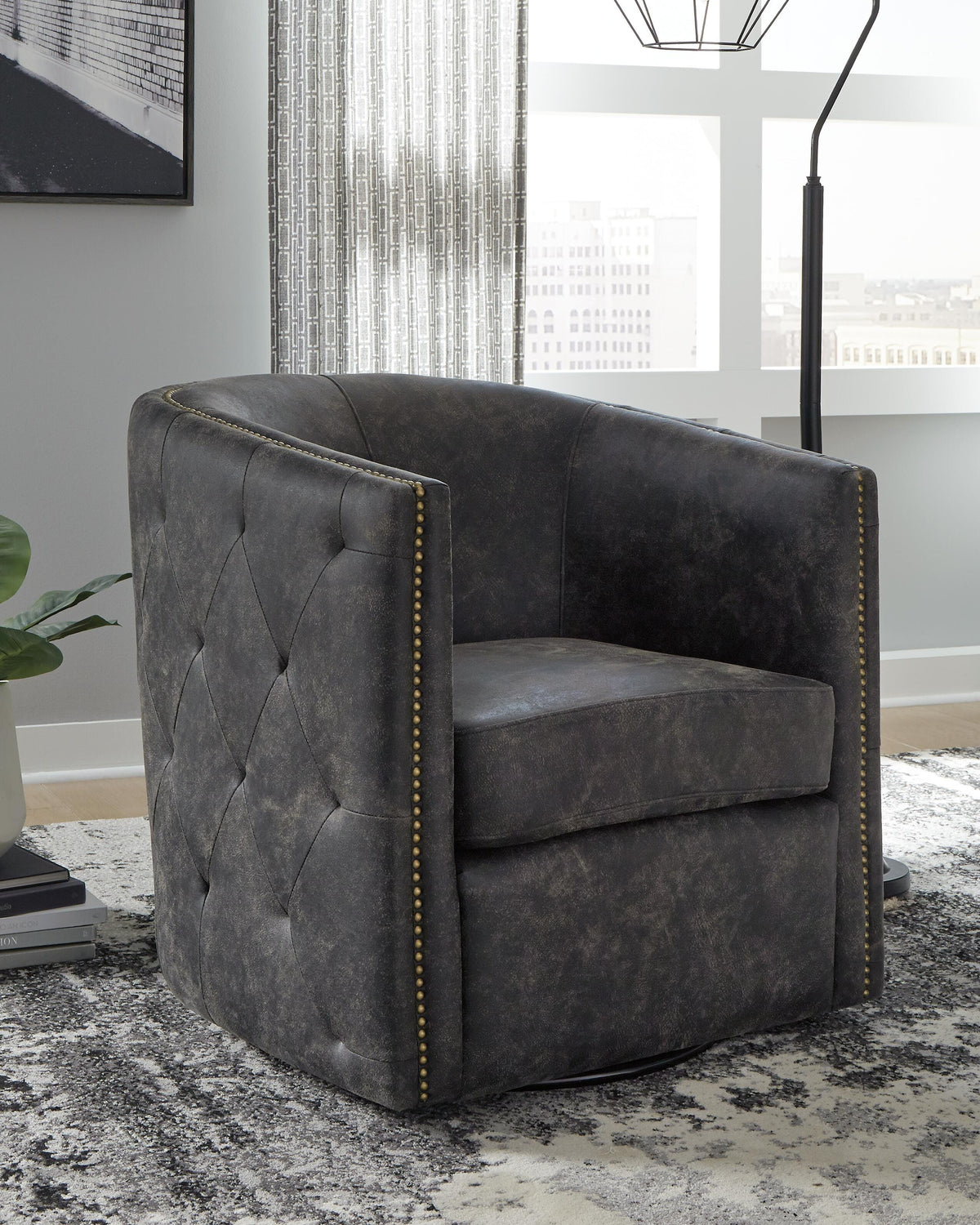 Brentlow Swivel Accent Chair - Distressed Black