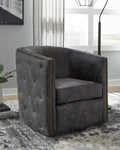 Brentlow Swivel Accent Chair - Distressed Black