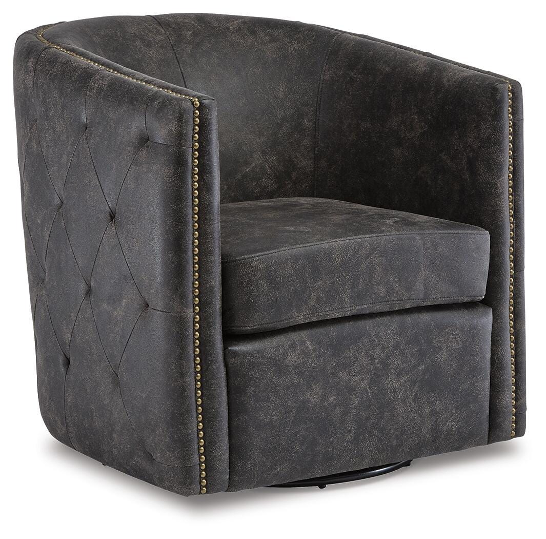 Brentlow Swivel Accent Chair - Distressed Black