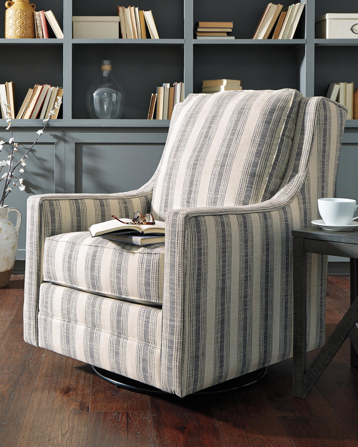 Kambria Swivel Glider Accent Chair - Ivory/Black