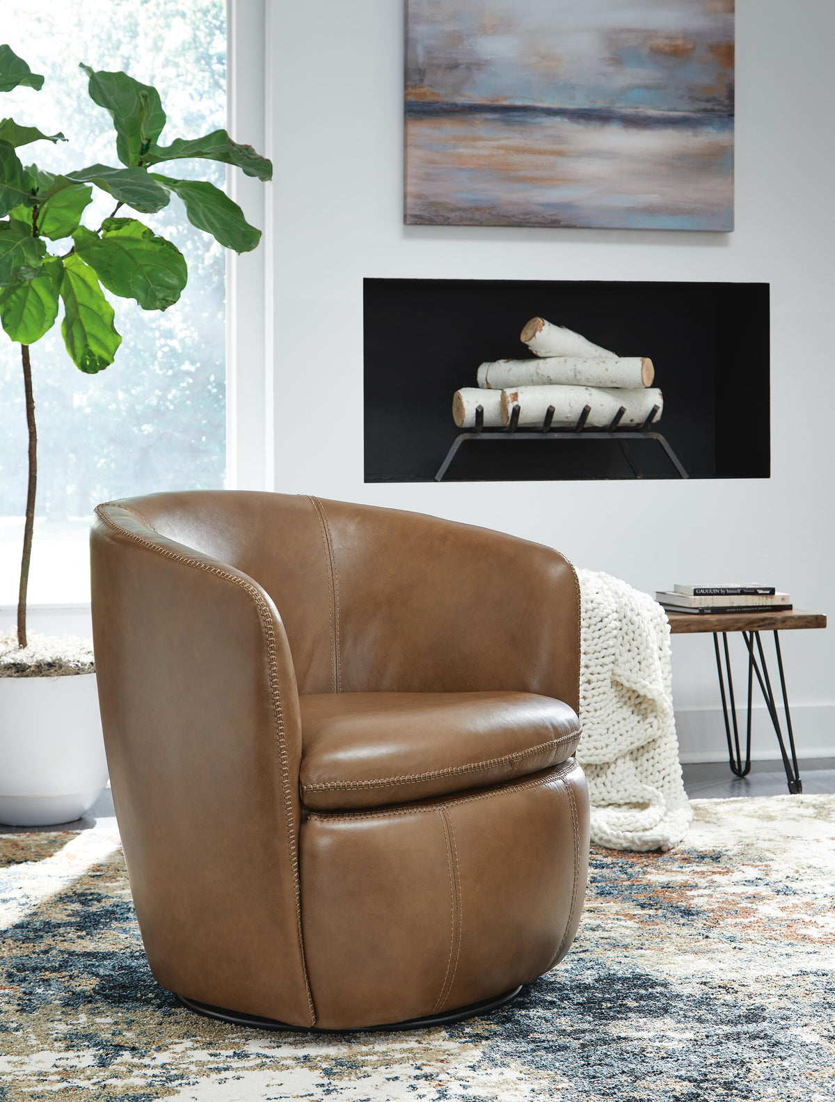Kierreys Swivel Accent Chair - Caramel
