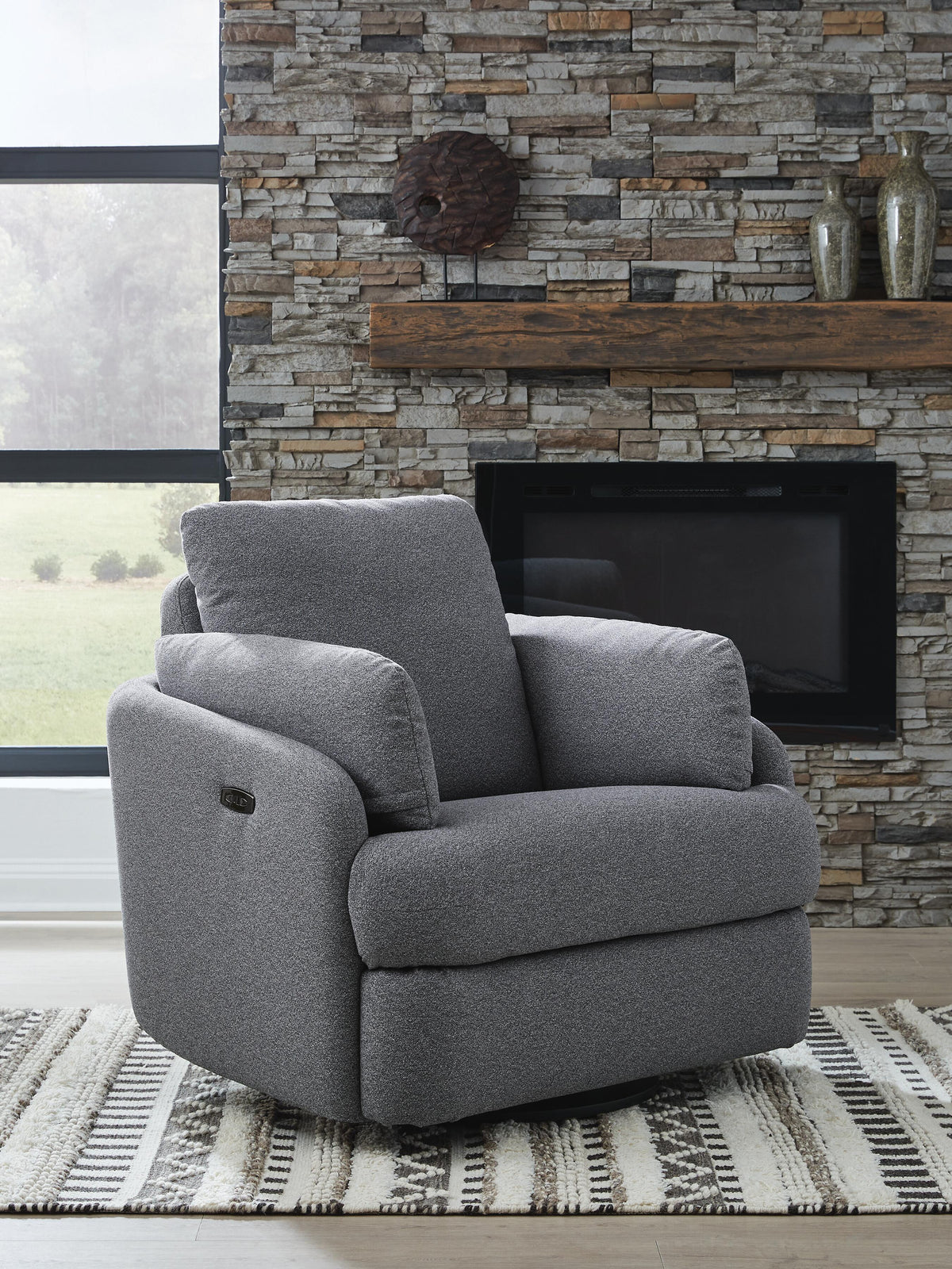 Alainmont Next-Gen Nuvella Swivel Power Recliner - Salt and Pepper