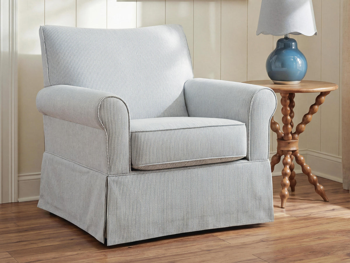 Searcy Swivel Glider Accent Chair - White/Navy