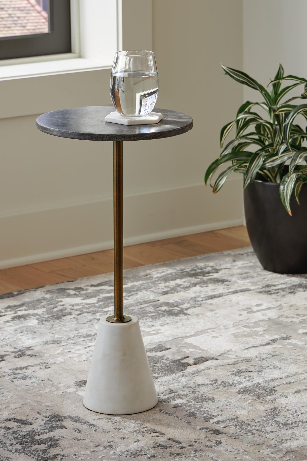 Caramont Accent Table - Black/White/Gold Finish