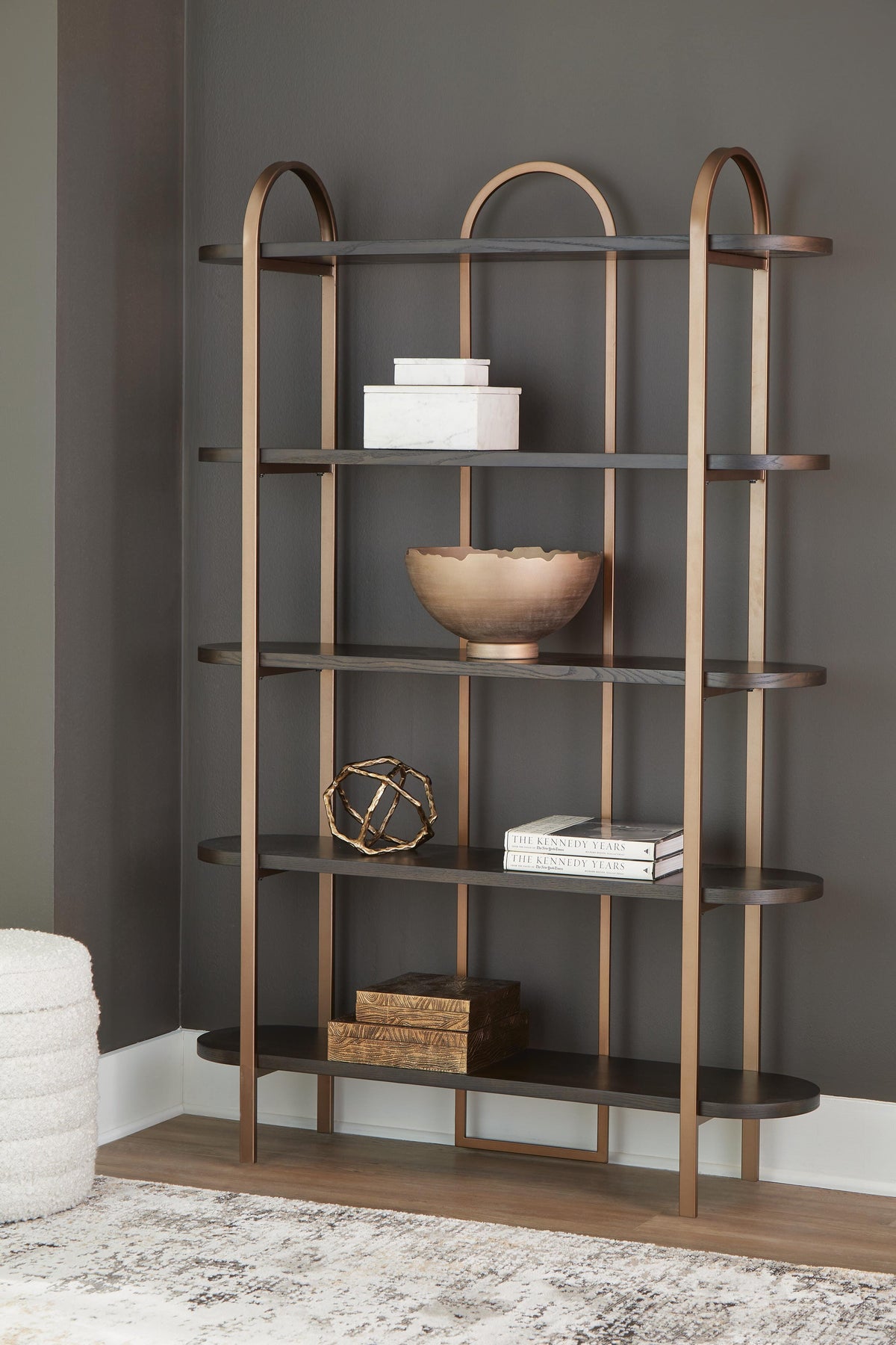 Brentmour Bookcase - Brown/Gold Finish