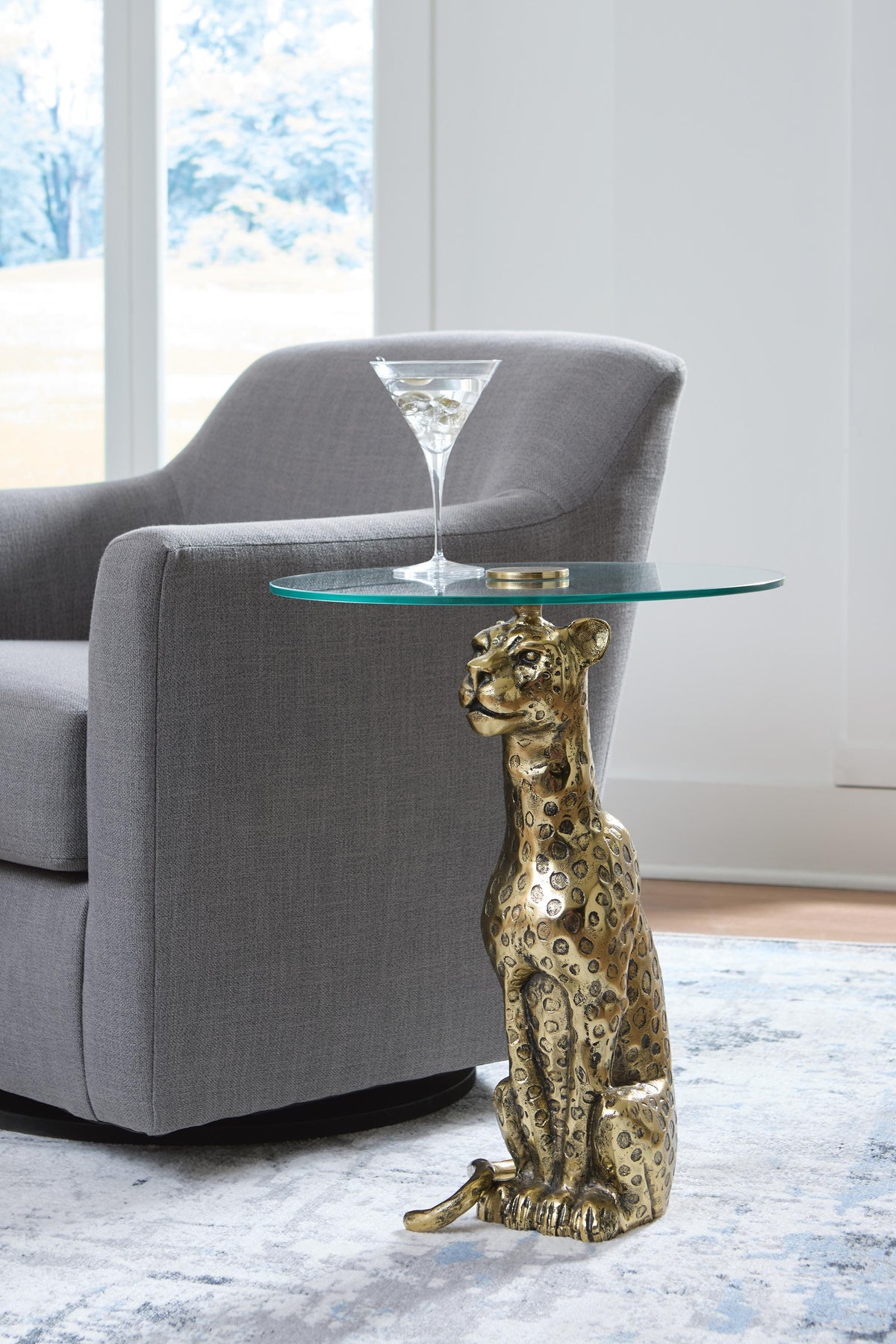 Vallain Accent Table - Antique Gold Finish