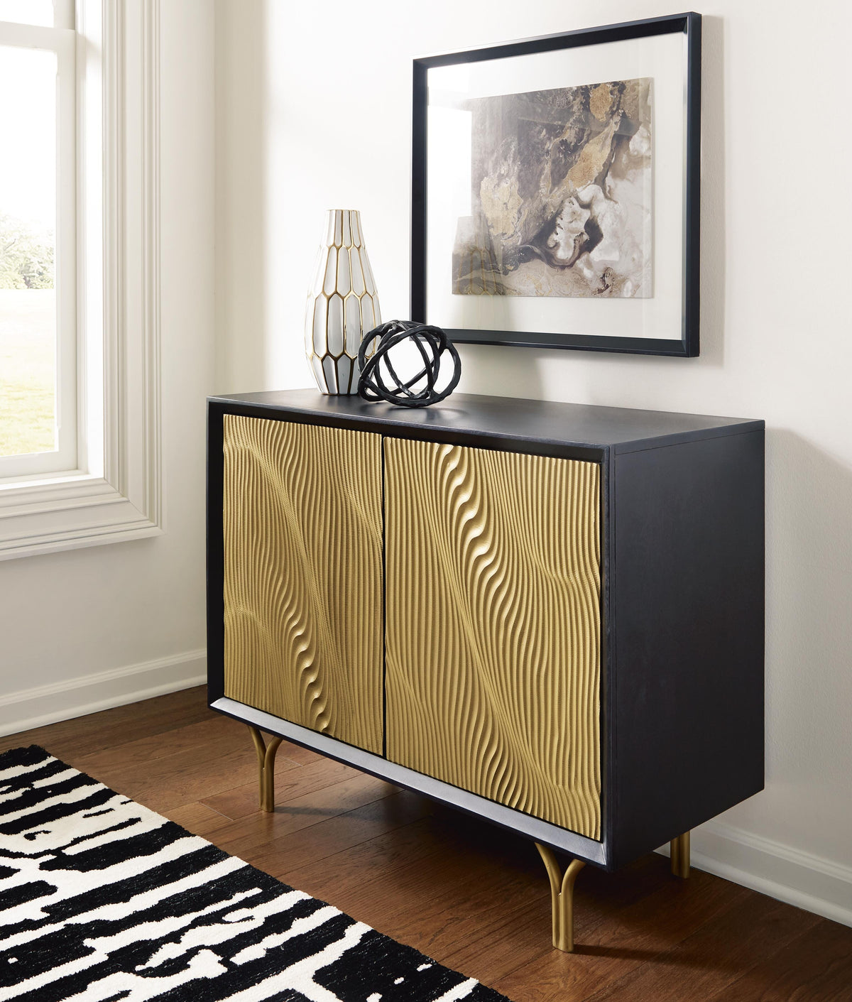 Tayner Accent Cabinet - Black/Gold Finish