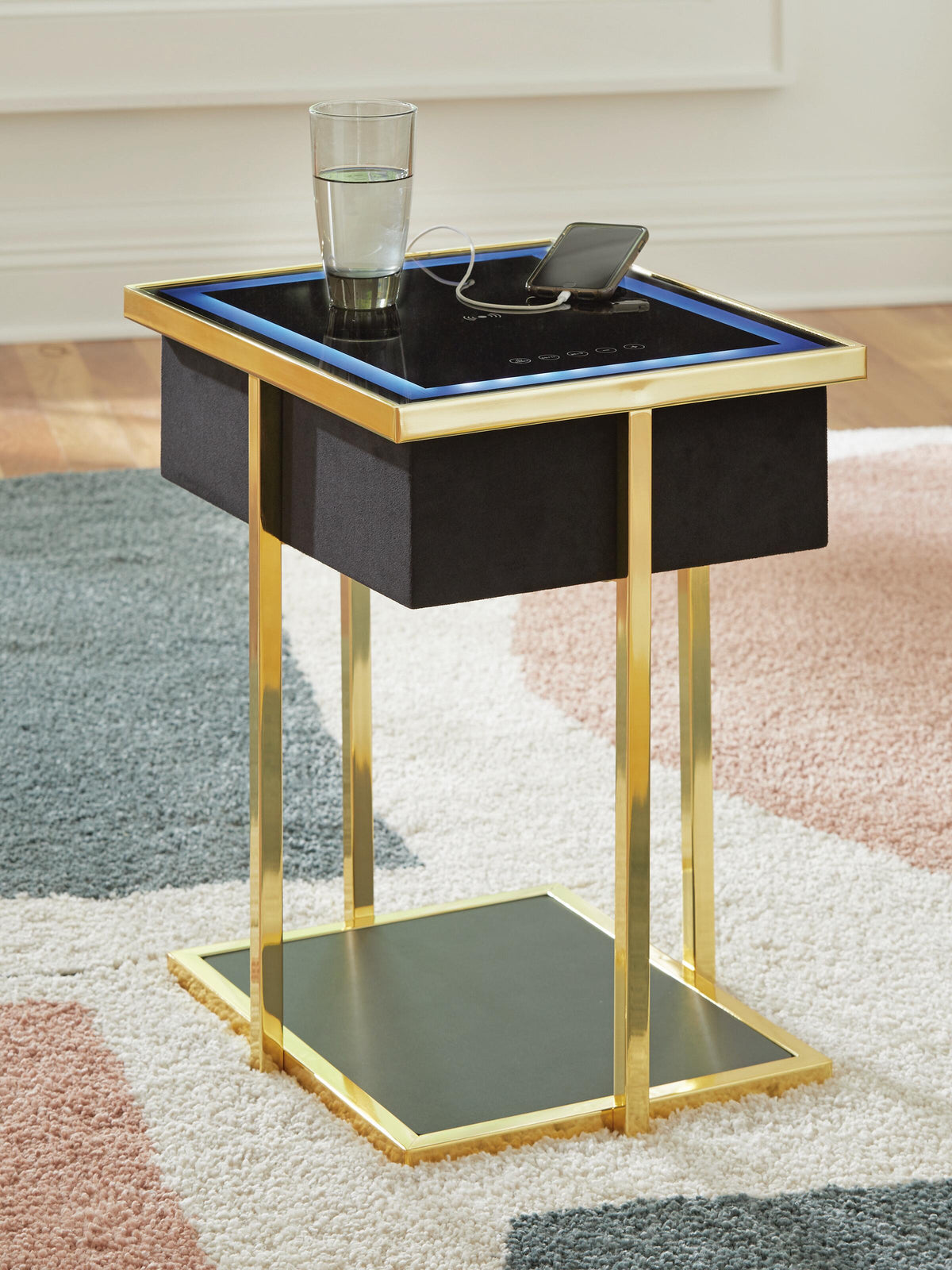 Rexwell Accent Table with Speaker - Black/Gold Finish
