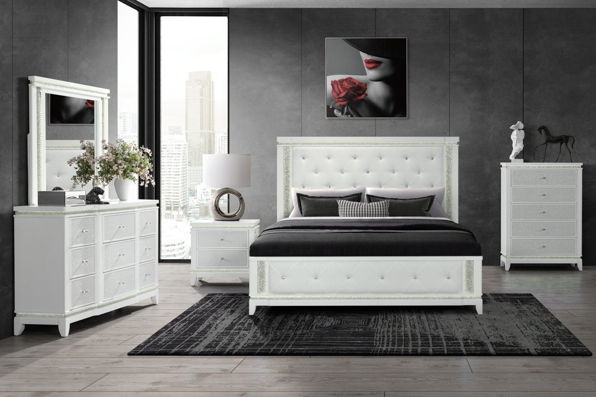 Alina White Full Bed Group With LED