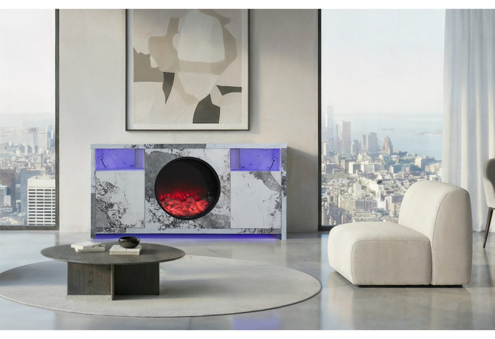 Alora Marble 70″ Entertainment Unit With Speakers And LED