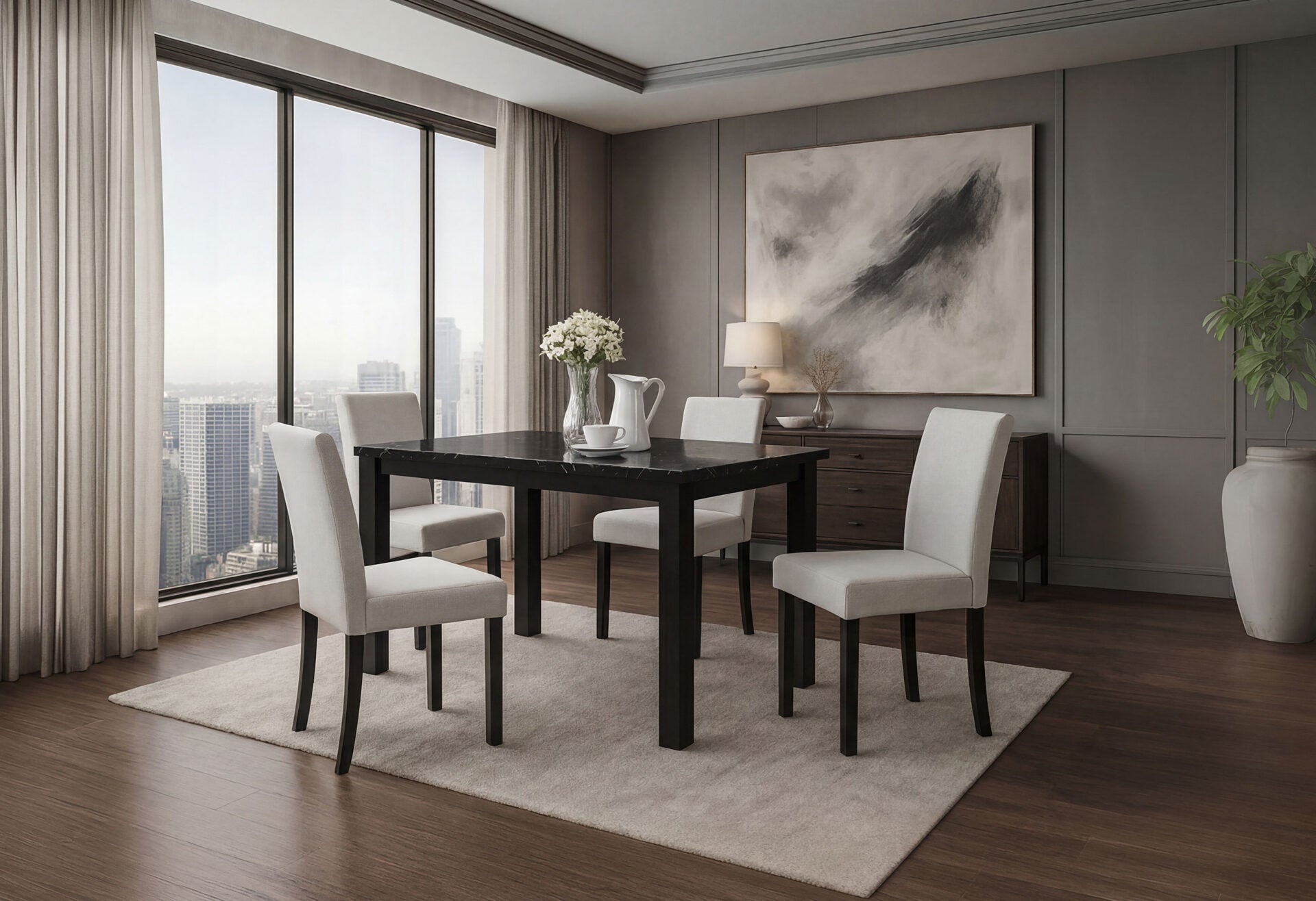 D8032 Black Dining Table & D9026 Dining Chair Silver