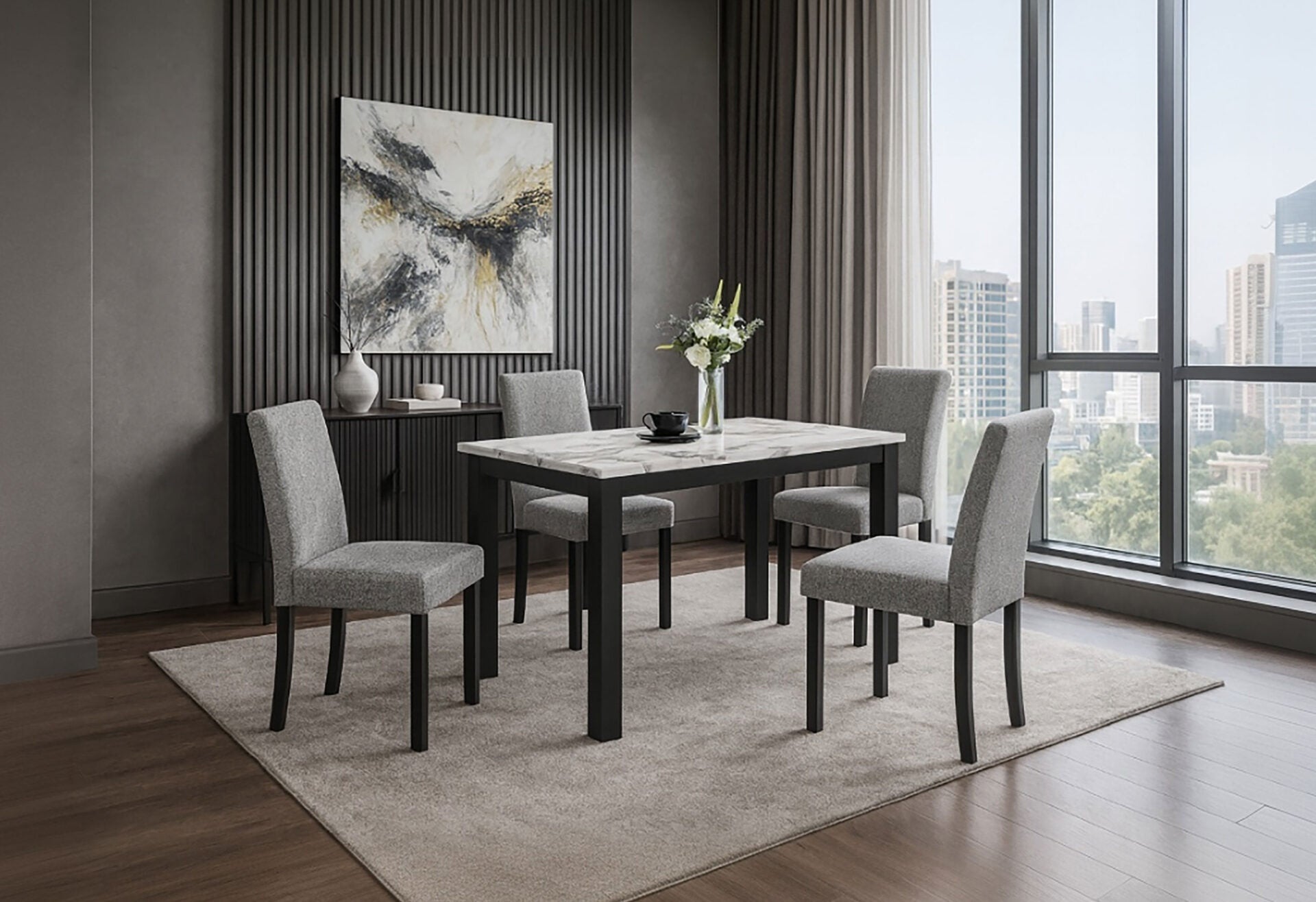 D8032DT Wht/Blk Dining Table & D9026DC Gry Dining Chair