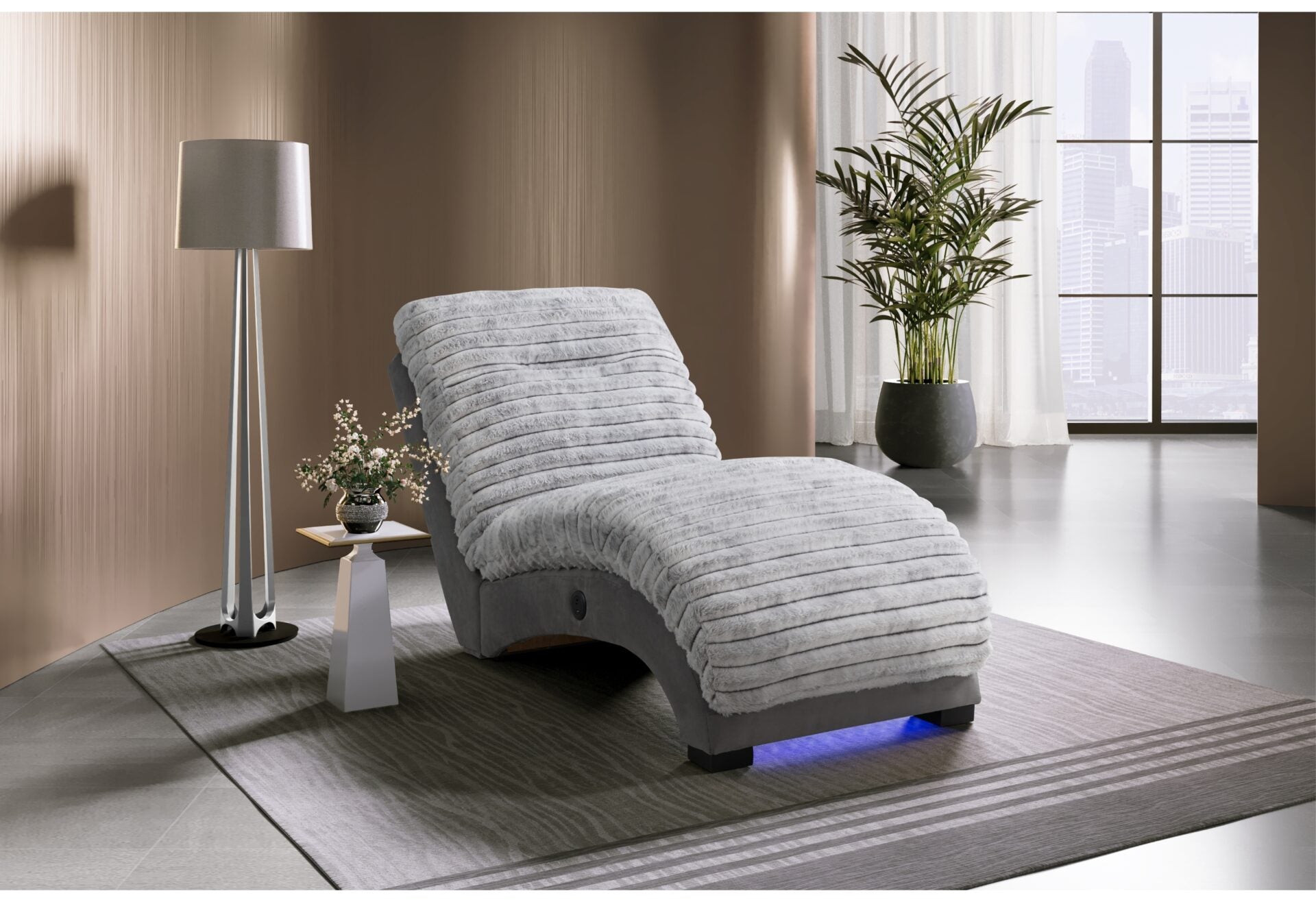 Dominic Nickel/Grey 36 Chaise With USB