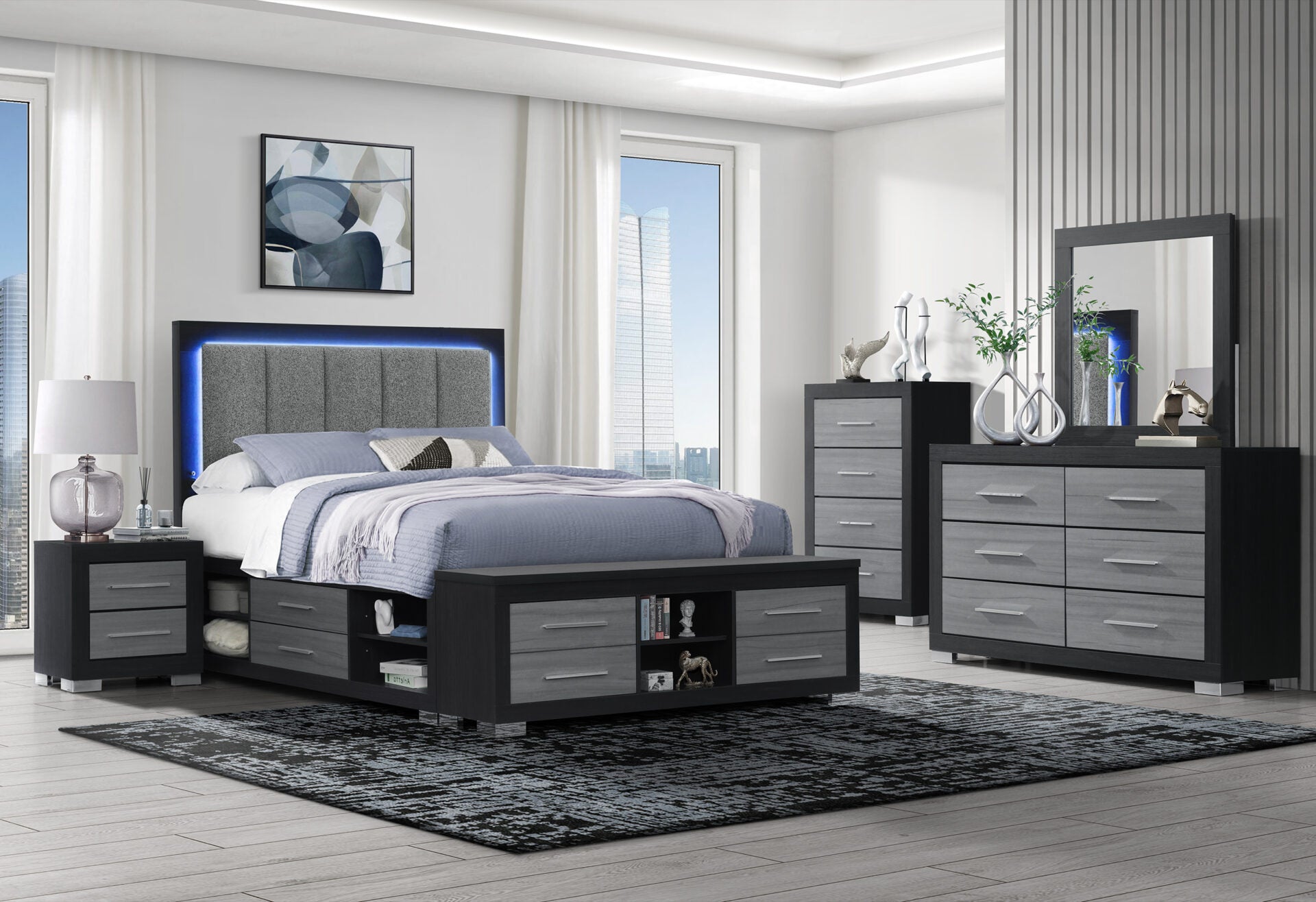 Emma Black/Grey Full Bed Group