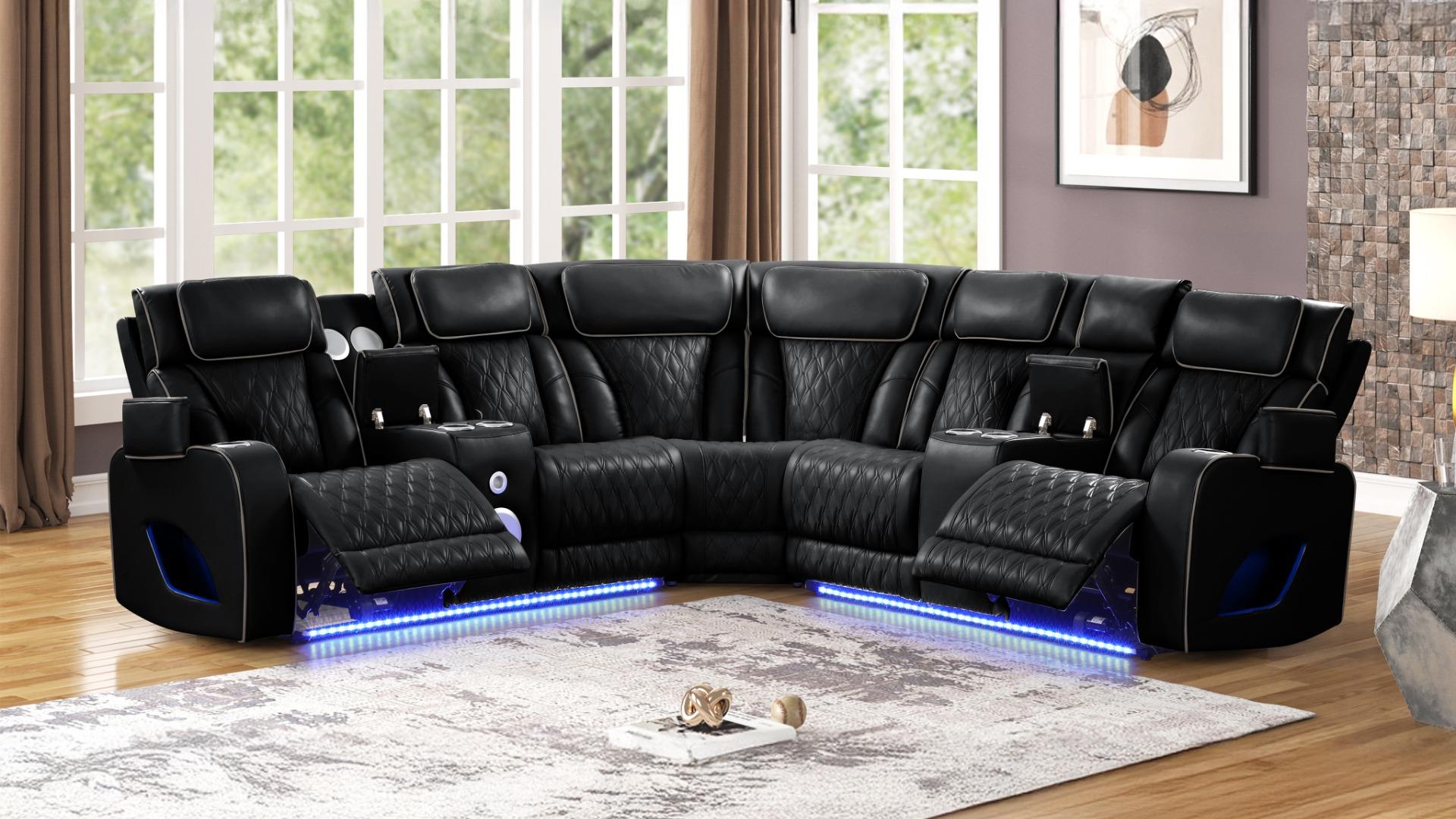 Forturner Black Ultimate Home Theater Power Reclining Sectional Sofa