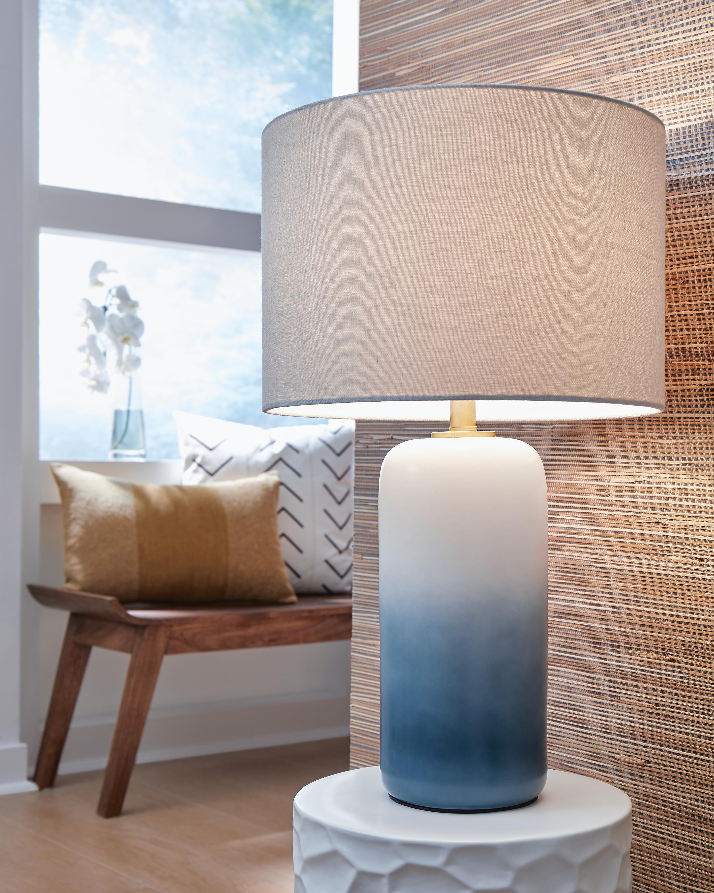 Lemrich Ceramic Table Lamp (1/CN) - White/Teal