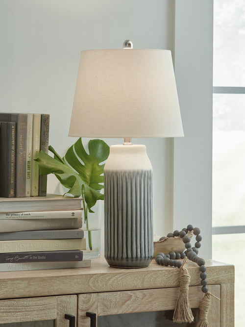 Afener Ceramic Table Lamp (2/CN) - Blue/Beige