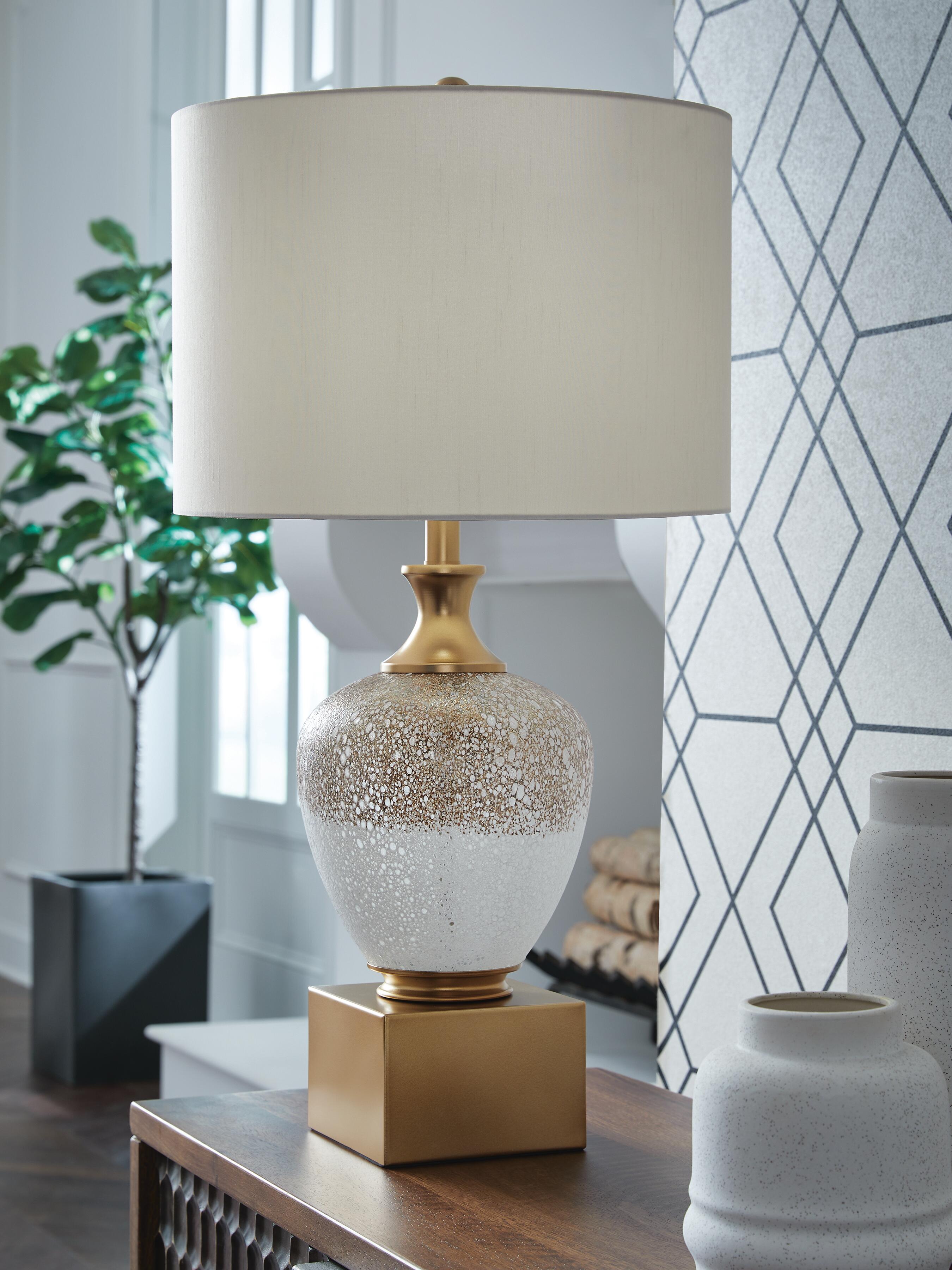 Tavisburg Glass Table Lamp (1/CN) - Brown/White/Gold