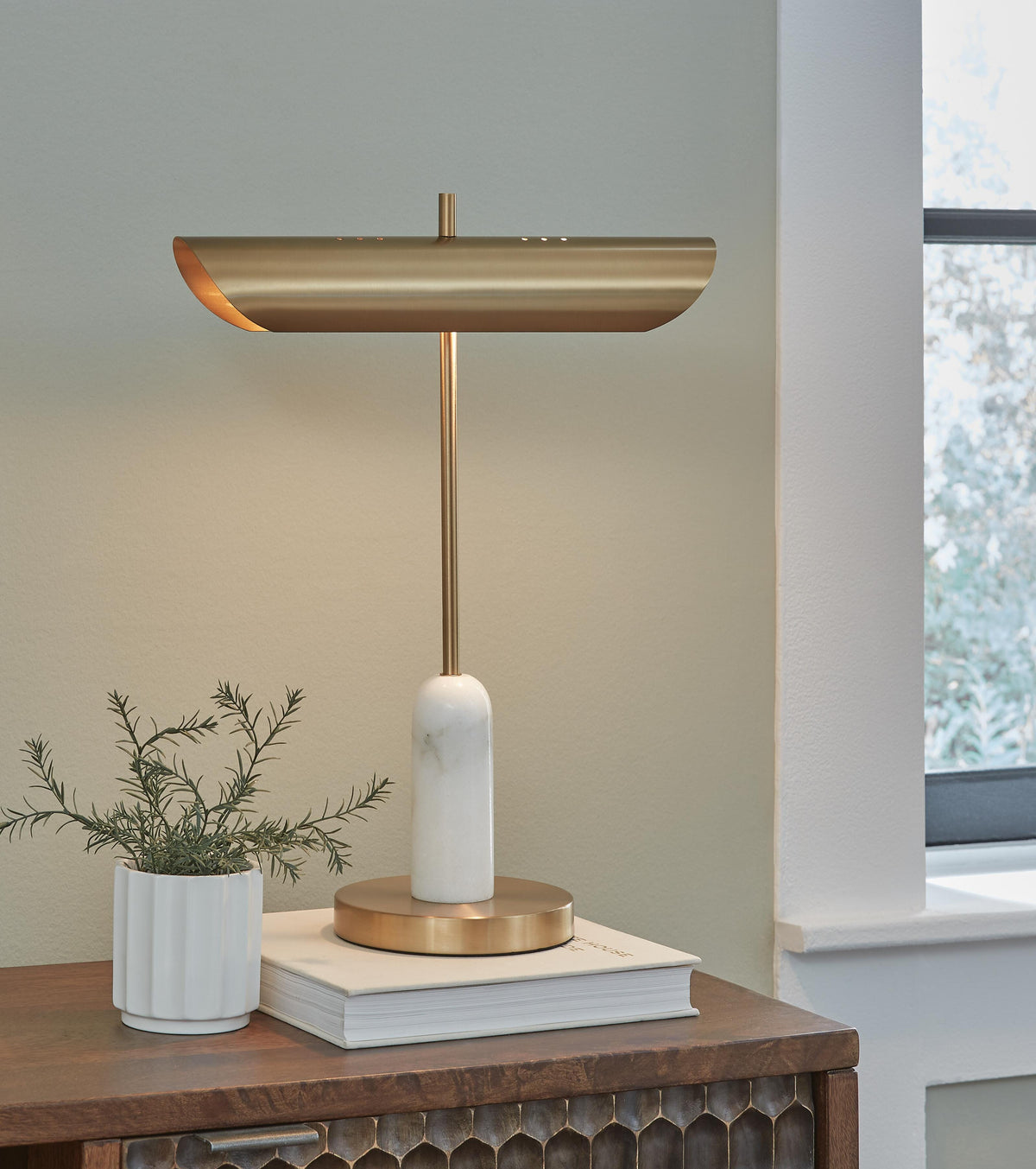 Rowleigh Marble Desk Lamp (1/CN) - Gold Finish/White