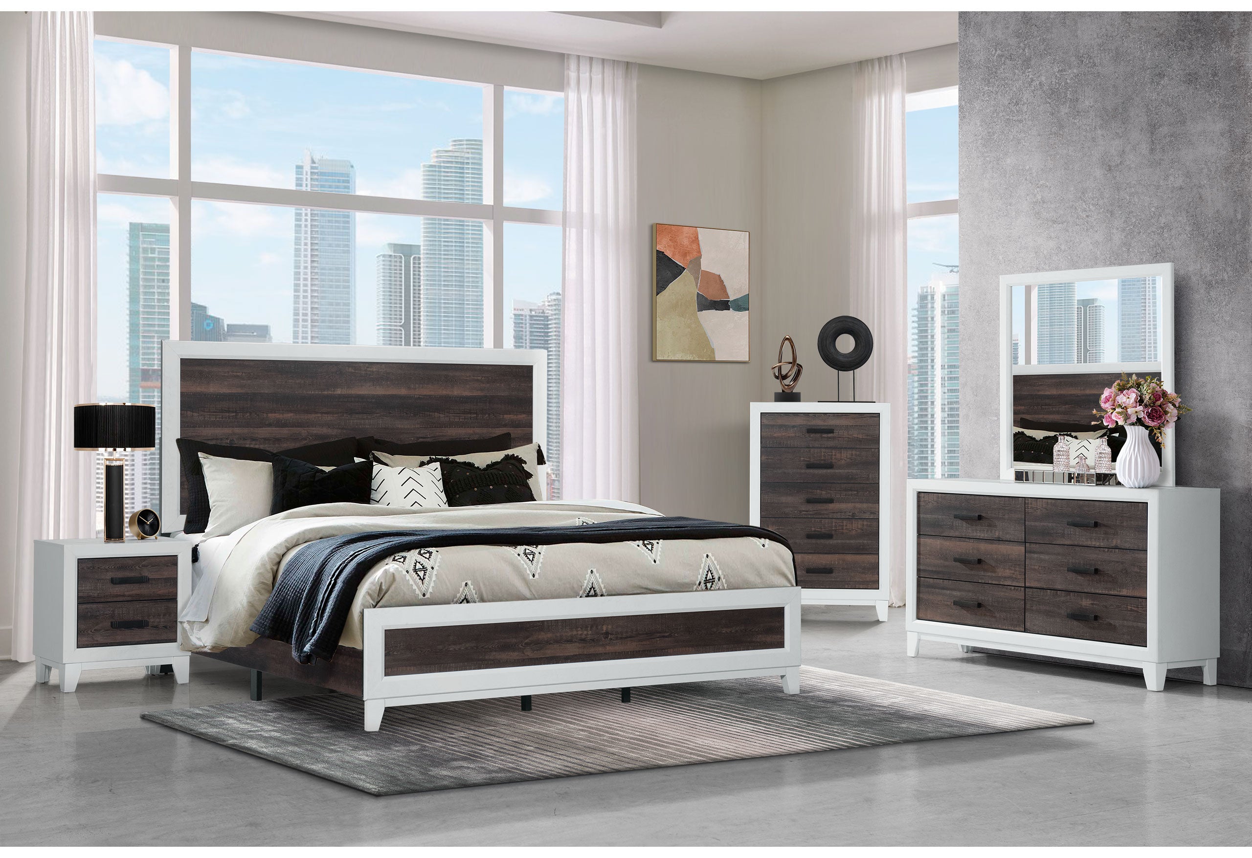 Oak/White Queen Bed