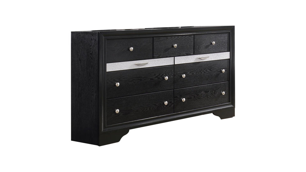 Matrix Elegant Black Bedroom Set with Silver Accents 5PCS
