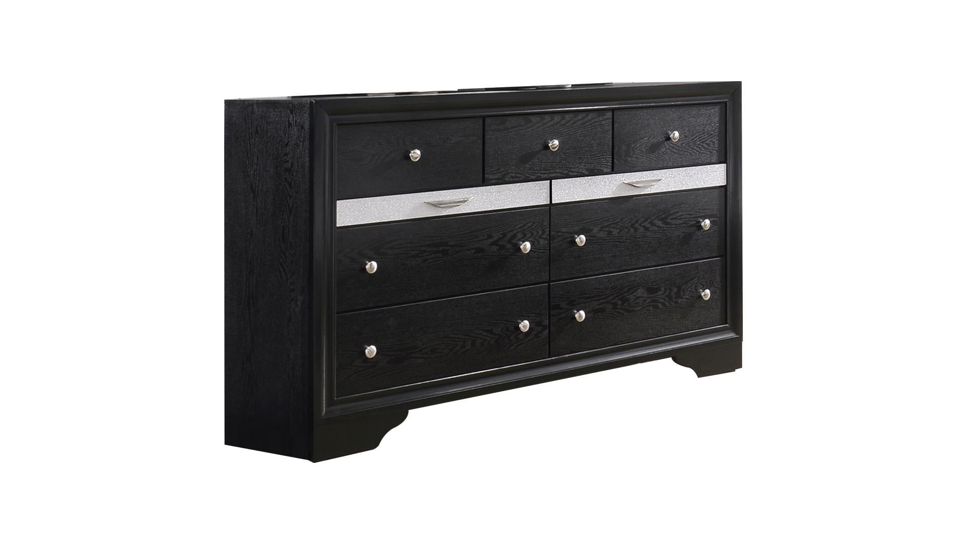 Matrix Elegant Black Bedroom Set with Silver Accents 5PCS